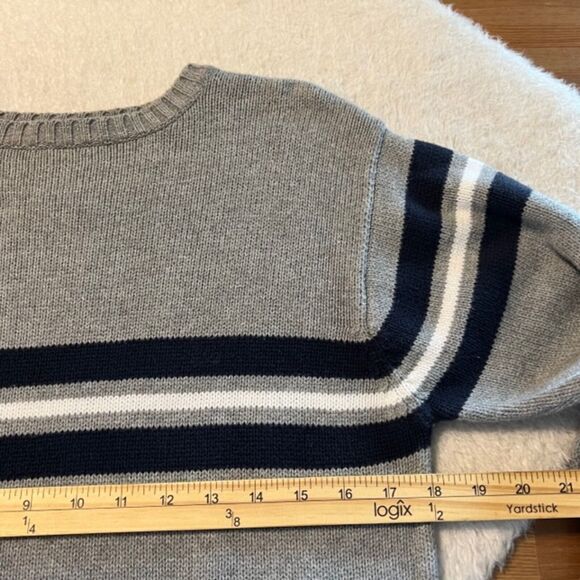 Gap Youth Boys Gray Stripe 100% Cotton Crewneck Long Sleeve Sweater Sz XL-12 - Picture 8 of 9
